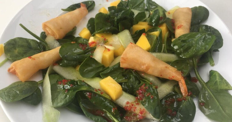 Mangosalade met garnalentempura